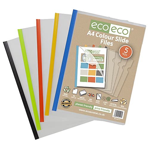 eco-eco A4 50% recycelte Beutel, 10 Easy Slide Ordner, farbiger Clip-Bar-Projektbericht, eco117 x 2, 10 Stück von eco-eco