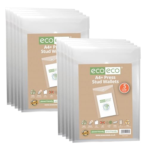 eco-eco A4-Dokumentenmappe, 50% recycelt, transparent, Hochformat, Kunststoff, 330 x 235 mm, 200 mic, eco157 x 2 mm, 10 Stück von eco-eco