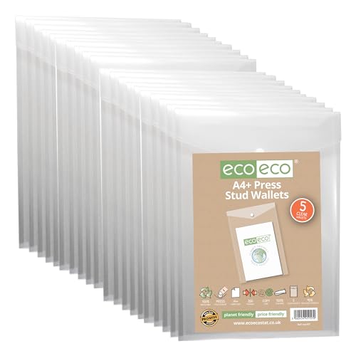 eco-eco A4-Dokumentenmappe, 50% recycelt, transparent, Hochformat, Kunststoff, 330 x 235 mm, 200 mic, eco157 x 4 von eco-eco