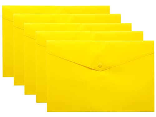 eco-eco A5 50% recycelte transparente Druckknopf-Dokumententasche aus Kunststoff (5 Stück), gelb, eco075YELLOW von eco-eco