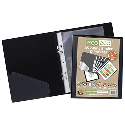 eco-eco A5 65% Recycelt 2-O-Ring-Schwarz-Farben-Präsentation Ringbuch mit 12 Multi Prospekthüllen eco045 von eco-eco