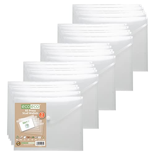 eco-eco A5 95% Recycelt Klar Transparente Press Stud Wallets (Packung mit 25) von eco-eco