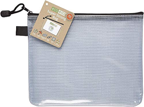 eco-eco A5 95% Recycelt Super Klar Transparentee Starke Tasche mit Schwarzem Reißverschluss (Packung mit 12) von eco-eco