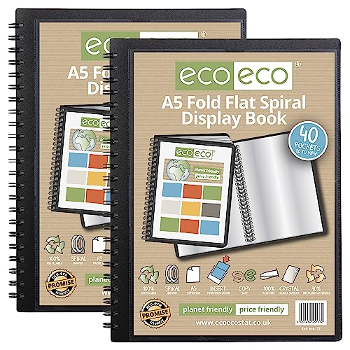 eco-eco A5 Sichtbuch, 50% recycelt, 40 Taschen, faltbar, flach, Spiralbindung, 2 Stück, eco137 x 2 von eco-eco