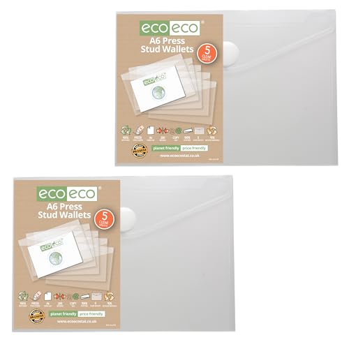 eco-eco A6 95% recycelte transparente Kunststoff-Ordner mit Druckknopf, 10 Stück, eco155 x 2 von eco-eco