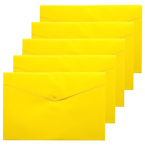 eco-eco A4+ 50% recycelte transparente Druckknopf-Dokumententasche aus Kunststoff (5 Stück), gelb, eco035YELLOW von eco-eco