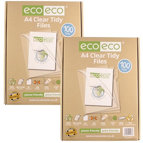 eco-eco Dokumentenmappen, A4, 50% recycelt, 120 Mikron, oben und seitlich offen, transparent, bündig, 200 Stück, eco168 x 2 von eco-eco