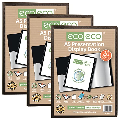 eco-eco Eco001x3 Präsentationsbuch, A5-Format, 50% recycelt, 20 Taschen, schwarz, mit Kunststoffhüllen von eco-eco