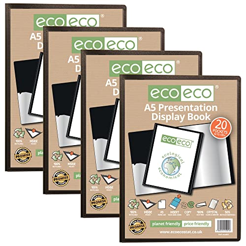 eco-eco Eco001x4 Präsentationsmappe, A5-Format, 50% recycelt, 20 Taschen, Schwarz, Präsentationsmappe mit Kunststoffhüllen, 4 Stück von eco-eco