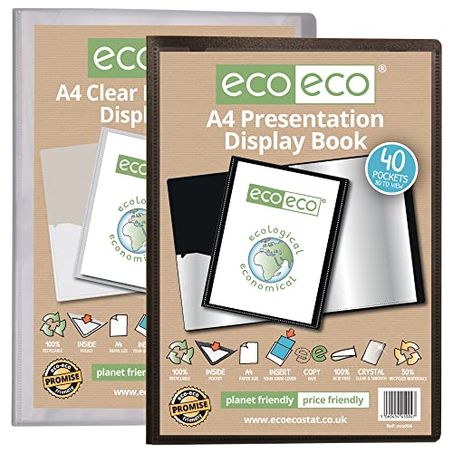 eco-eco Eco004_98 Präsentationsbuch, A4, 50% recycelt, mit 40 Taschen, mit Kunststoffhüllen, 2 Stück (1 schwarz und 1 klar) von eco-eco