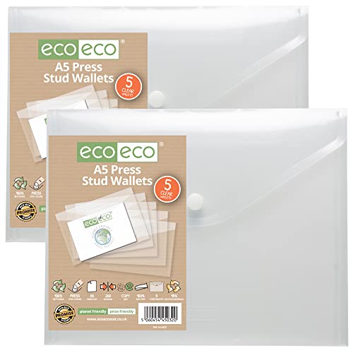 eco-eco Eco032x2 Dokumentenmappe mit Druckknopf, A5, 50% recycelt 10 Stück farblos von eco-eco