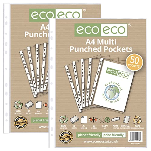 eco-eco Eco076x2 Klarsichthüllen, A4, 100% recycelt, mehrfach gelocht, 45 Mikron, 50 Stück von eco-eco