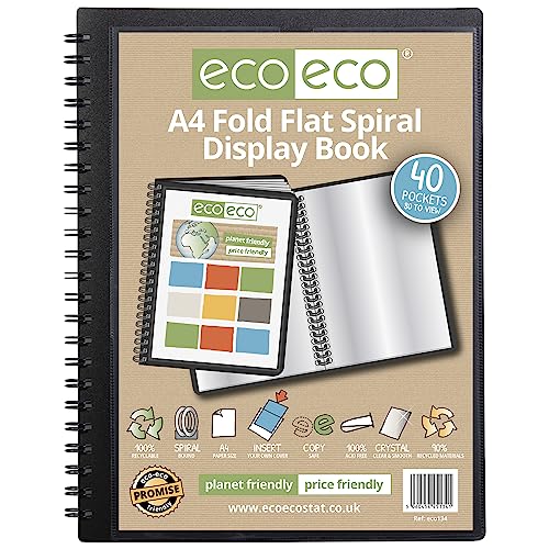 eco-eco Eco134 Sichtbuch, A4, 50% recycelt, 40 Taschen, faltbar, flach mit Spiralbindung von eco-eco