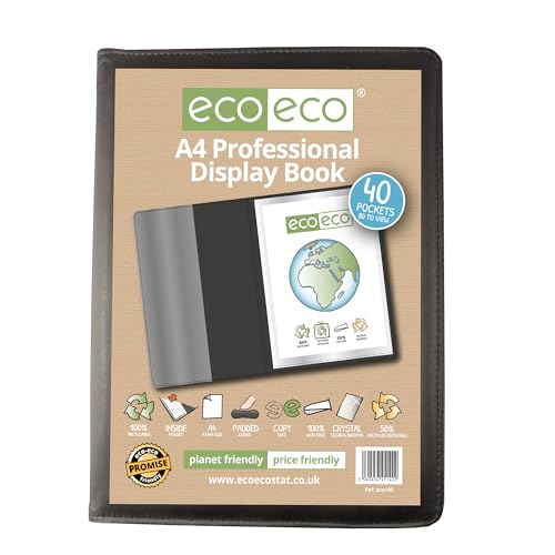 eco-eco Eco140 Professioneller Business-Sichtbuch, A4, 50% recycelt, 40 Taschen, gepolstert, mit Kunststoffhüllen, Schwarz von eco-eco