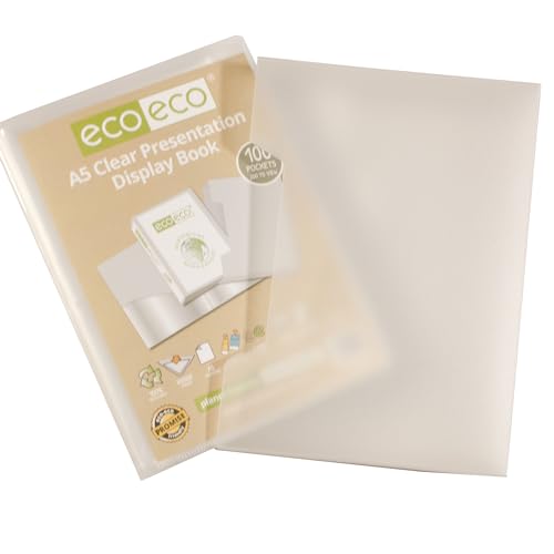 eco-eco Eco150 Präsentationsbuch, A5-Format, 50% recycelt, 100 Hüllen, transparent, Präsentationsmappe mit Kunststoffhüllen und transparenter Sichtbox von eco-eco