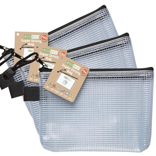 eco-eco Mini-Beutel aus 95% recyceltem, superstarkem Netzstoff, verstärkt, schwarz/transparenter Reißverschluss, 3 Stück, eco036x3 von eco-eco