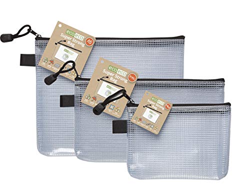 eco-eco Mini-Taschen, A5 und DL 95% recycelt, super stark, 3er-Pack, wasserdichter Netzstoff, verstärkt, schwarzer Reißverschluss, ecoBundle36_37_38 von eco-eco