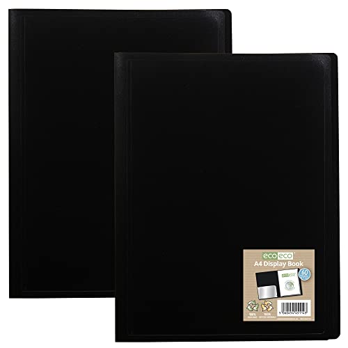 eco-eco Portfolio/Buchmappe mit 60 Taschen, A4, 100% recycelt, flexibel, Schwarz, 2 Stück von eco-eco