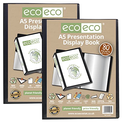 eco-eco Eco064 x 2 Präsentationsbuch, A5-Format, 50% recycelt, 80 Taschen, Schwarz, 2 Stück von eco-eco