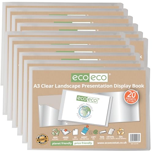 eco-eco Präsentationsmappe, A3, 50% recycelt, 20 Hüllen, transparent, Querformat, Präsentationsmappe mit Kunststoffhüllen, 12 Stück, eco176 x 12 von eco-eco