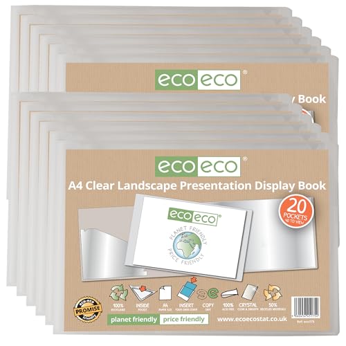 eco-eco Präsentationsmappe, A4, 50% recycelt, 20 Hüllen, transparent, Querformat, Aufbewahrungsetui, Kunstmappe mit Kunststoffhüllen, 12 Stück, eco175 x 12 von eco-eco