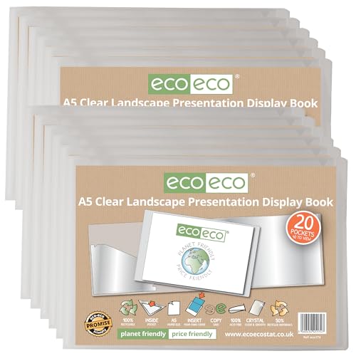 eco-eco Präsentationsmappe, A5, 50% recycelt, 20 Hüllen, transparent, Querformat, Aufbewahrungsetui, Kunstmappe mit Kunststoffhüllen, 12 Stück, eco174 x 12 von eco-eco