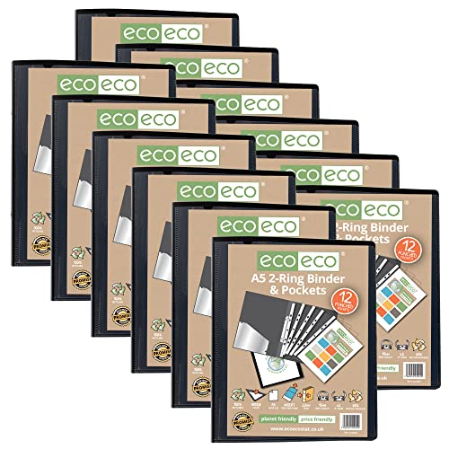 eco-eco Ringbuch, A5, 65% recycelt, mit 12 mehrfach gelochten Hüllen, Schwarz, 12 Stück, eco045x12 von eco-eco