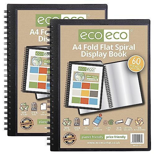 eco-eco A4 Sichtbuch, 50% recycelt, 60 Fächer, gefaltet, flach, Spiralbindung, 2 Stück, eco135 x 2 von eco-eco