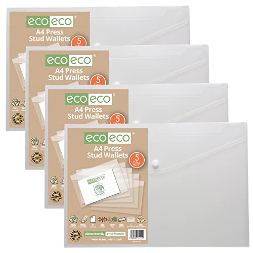 eco-eco Sichthülle aus Kunststoff, A4, 50% recycelt, transparent, 310 x 238 mm, 200 mic, eco111 x 4 von eco-eco