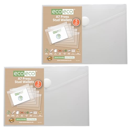 eco-eco Sichthülle mit Druckknopf, A7, 95% recycelt, transparent, Kunststoff, 10 Stück, eco154x2 von eco-eco