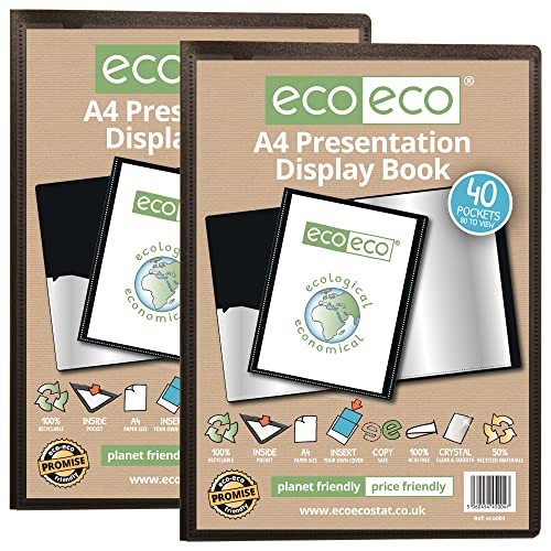 eco-eco eco004x2 Präsentationsmappe, A4-Format, 50% recycelt, 40 Hüllen, Schwarz, Präsentationsmappe mit Kunststoffhüllen, 2 Stück von eco-eco