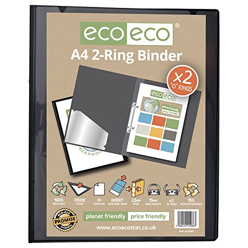 eco-eco eco086 Ringbuch, A4, 95% recycelt, 22 mm Rücken, 2 Ringe, Schwarz von eco-eco