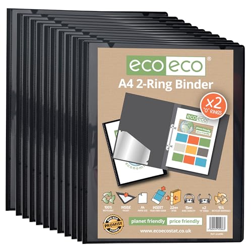 eco-eco eco086 x 12 A4 95% recyceltes Präsentationsbuch, 22 mm Rücken, 2-Ringbuch, Schwarz, 12 Stück von eco-eco