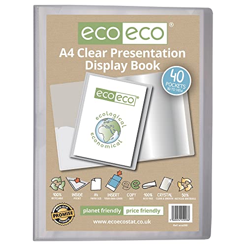 eco-eco eco098 Präsentationsbuch, A4, 50% recycelt, 40 Taschen, transparent, Aufbewahrungsbox, Portfolio, Kunstmappe mit Kunststoffhüllen, A4 von eco-eco