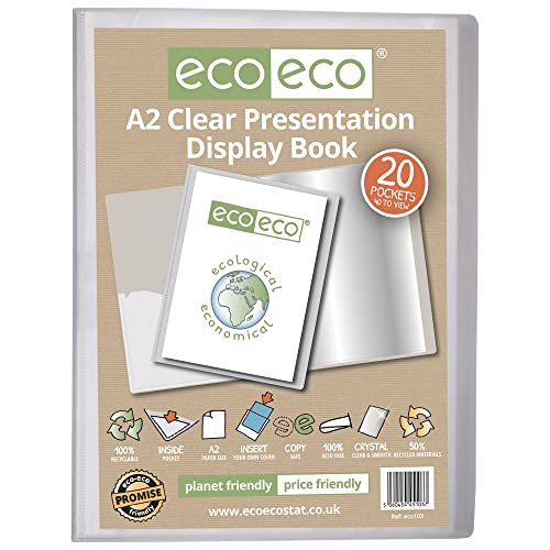 eco-eco Eco103 Präsentationsbuch, A2-Format, 50% recycelt, 20 Taschen, transparent, Aufbewahrungsbox, Kunstmappe mit Kunststoffhüllen von eco-eco