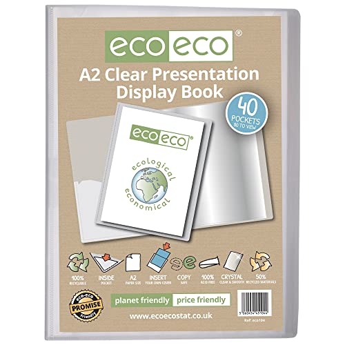 eco-eco Eco104 Präsentationsbuch, A2-Format, 50% recycelt, 40 Hüllen, transparent, Aufbewahrungsbox, Kunstmappe mit Kunststoffhüllen von eco-eco