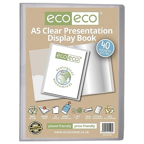 eco-eco Eco128 Präsentationsbuch, A5-Format, 50% recycelt, 40 Taschen, transparent, Präsentationsmappe mit Kunststoffhüllen von eco-eco