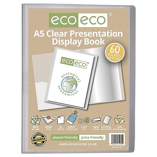 eco-eco Eco131 Präsentationsbuch, A5-Format, 50% recycelt, 60 Taschen, transparent, Präsentationsmappe mit Kunststoffhüllen von eco-eco