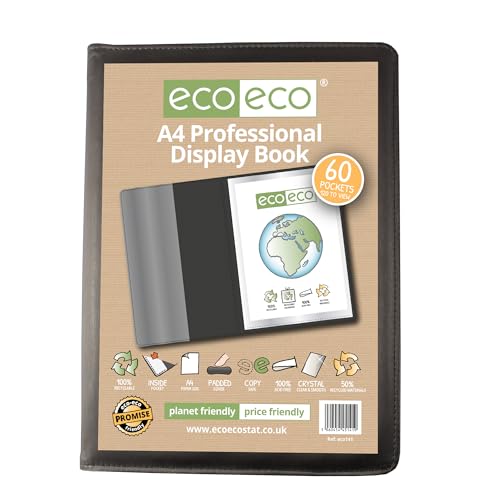 eco-eco eco141 professionelles Business-Sichtbuch, A4, 50% recycelt, 60 Taschen, gepolstert, mit Kunststoffhüllen, Schwarz von eco-eco