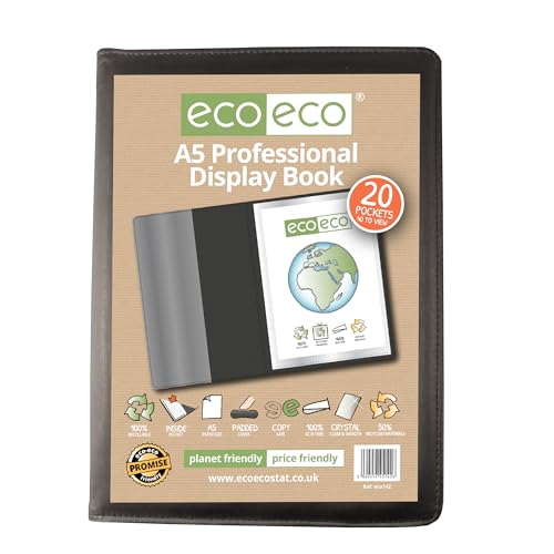 eco-eco eco142 A5 50% recyceltes professionelles Business-Sichtbuch, gepolstert, mit Kunststoffhüllen, 20 Taschen, Schwarz von eco-eco