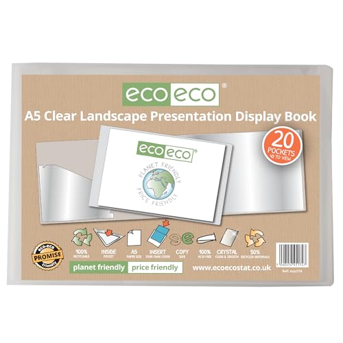 eco-eco eco174 Präsentationsmappe, A5, 50% recycelt, 20 Taschen, transparent, Querformat, Präsentationsmappe, Portfolio, Kunstmappe mit Kunststoffhüllen, transparent von eco-eco