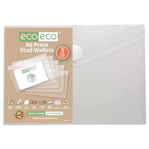 eco-eco eco155 Sichthülle mit Druckknopf, A6, 95% recycelt, Kunststoff, 5 Stück von eco-eco