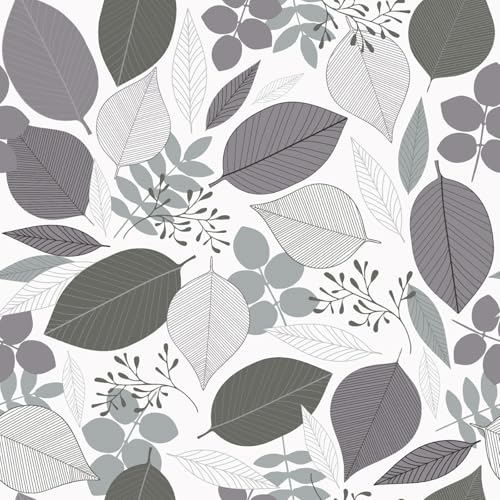 Wachstuchtischdecke Wachstuch in 1,4m Br. glatt Verschiedene Designs PVC Tischdecke Garten Küche Länge wählbar (Grey Leaves, 140cm x 120cm) von ecosoul