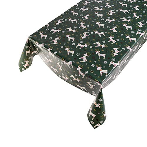 Wachstuchtischdecke Xmas Deer Green grün weiß Rentiere Weihnachten Meterware PVC Wachstuch Outdoor Indoor Tischdecke 1,4m Br. Länge wählbar (140cm x1m) 10,-EUR/Meter von ecosoul