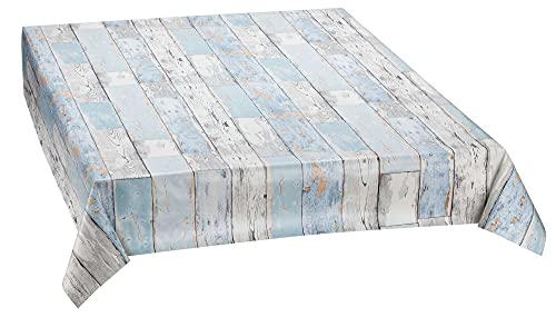 Wachstuch-Tischdecke Scrapwood abwaschbar grau weiß hellblau Holz-Optik Outdoor-Tischdecke Breite:140cm Länge:140cm von ecosoul