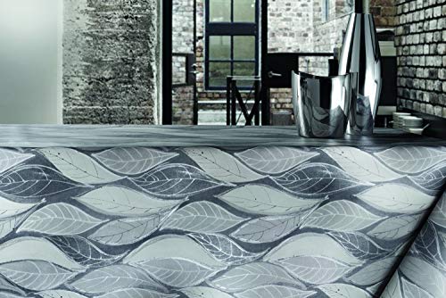 ecosoul Wachstuchtischdecke Autumn Wave Grey Blätter weiß grau Meterware glatt abwaschbar Outdoor Tischdecke Breite:140cm Länge:140cm von ecosoul