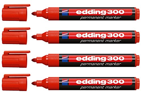 4er Set edding Permanentmarker edding 300, nachfüllbar, 1,5 - 3 mm [ Rot ] von edding