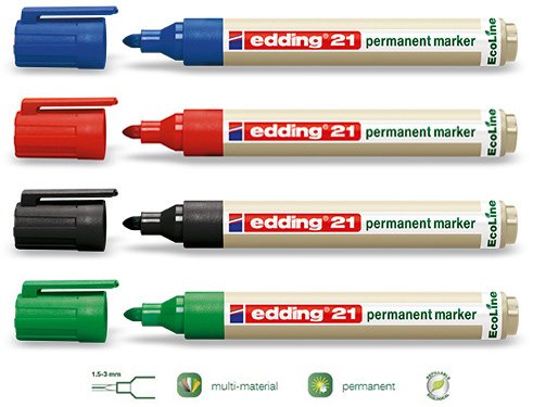 EDDING 21 Permanentmarker 1-5mm | Neuheit Eco-Line Serie | In verschiedenen Farben und Mengen wählbar (4, Sortiert) von edding