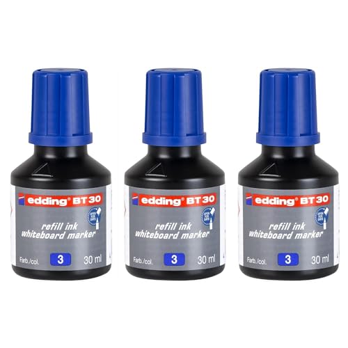 EDDING 3 Flaschen 30 ml Nachfülltinte Blau BT 30 für Whiteboard-Marker von edding