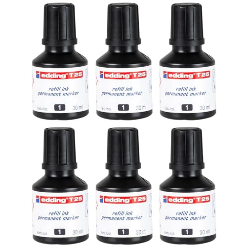 EDDING 6 Nachfülltinten für Permanentmarker, 30 ml, T25, Tropfentropfen, Schwarz von edding